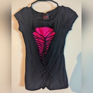 Black and Pink Lace-Up Women's Top